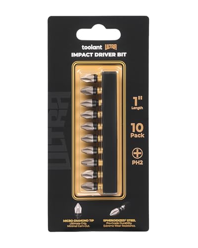 toolant Phillips Impact Screwdriver Bit Set 1 Inch PH2, 10 Pack Magnetic Anti Slip CNC Machined Tips Impact Steel X2 Driver Bit Set for Impact Driver - color: 10 Pack, size: 1in, PH2