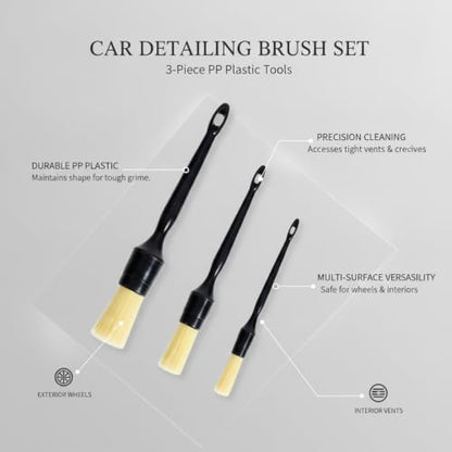 3-Piece Car Detailing Brush Set, Durable PP Plastic Tools for Interior Vents, Dashboards, and Exterior Wheels - color: Yellow