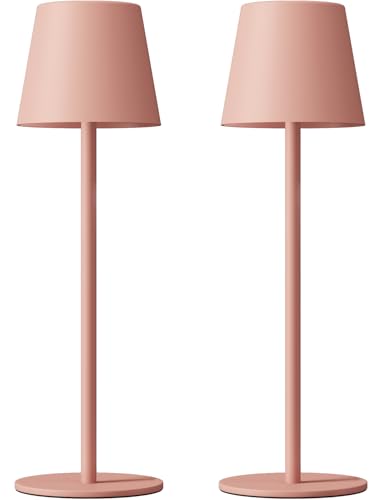 Kakanuo Cordless Table Lamp Rechargeable Pink - KK 2 Pack 5000mAH Battery Operated Lamp for Counter, 3 Color Stepless Dimming Wireless Lamp for Dining Kitchen, Outdoor Patio, Touch Control - color: Pink, size: 2 Pack 14in - Down Light