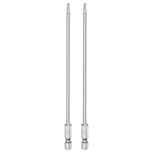 HARFINGTON 2pcs T10 Security Torx Bit 1/4" Hex Shank 6" Long S2 Steel Magnetic Tamper Resistant Star Bits Screwdriver Torx Head with Hole for Driver Drill Bits Remove Fastening Screws - size: T10