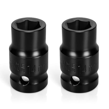 2PCS 14mm Impact Socket 1/2" Drive, 6 Point Metric Shallow Socket, CR-V Steel Heavy Duty Impact Wrench Socket for Automotive Repair - size: 14mm