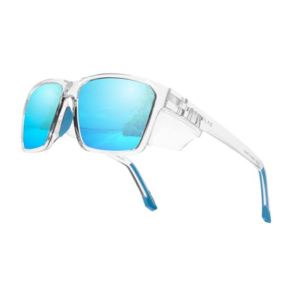 VETRA Z87+ Certified Safety Glasses HD High Contrast UV400 Side Shield Anti-Oil Coating Stylish Eyewear - color: Neo Ocean