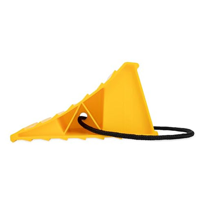 Camco Standard Wheel Chock w/Rope for Trailers - Heavy Duty RV Wheel Chock Constructed of Durable Plastic w/UV inhibitors - Features Rope Handle for Easy Removal - Use w/Tires Up to 26-in - 44472 - size: Standard w/ Rope