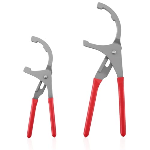 9" & 12" Oil Filter Pliers Wrench, Adjustable Oil Filter Pliers Set,Oil Filter Removal Tools Fit Most of Cars, Trucks, Motorcycles Engine Filters (Red) - color: Red