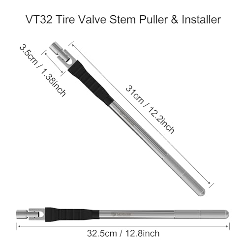 SUNSOUL Metal Valve Stem Puller, 12.5 Inch Tire Valve Stem Removal Tool | Rim Protection Design, Heavy Steel Construction, 2-in-1 Install & Removal Tool, Knurled Non-Slip Grip, Valve Stem Tool