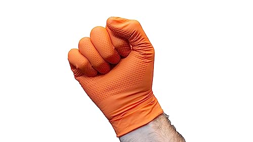 8 Mil Orange Nitrile Gloves Mechanic Grade, Oil & Chemical Resistant, Heavy-Duty Disposable for Auto Repair - size: Medium