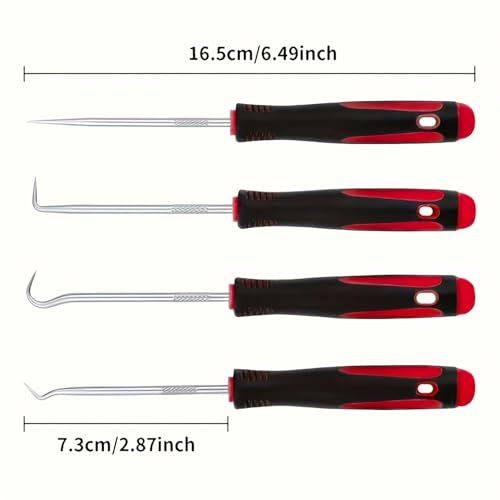 4-Piece Hook Pick Set, Precision Hook Tools for Automotive, Gardening & Craft Projects, Durable Hand Tool Set - color: Red