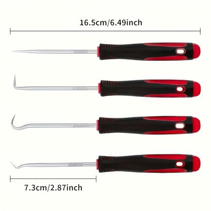 4-Piece Hook Pick Set, Precision Hook Tools for Automotive, Gardening & Craft Projects, Durable Hand Tool Set - color: Red