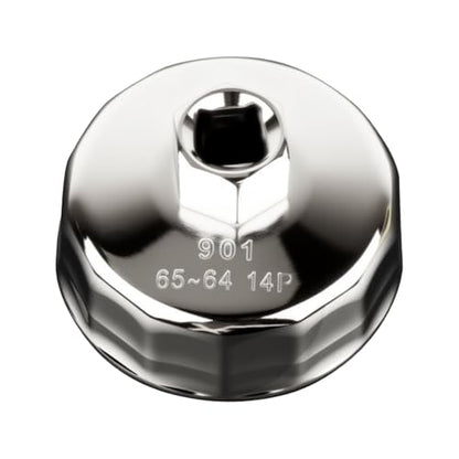 64-65mm Oil Filter Wrench, 14 Flute Wrench & 1/2Inch Square Drive Flute Oil Filter Removal Tool, Compatible with 57356, 15400-PLM-A02 Oil Filter - size: 64-65mm 14 Flute