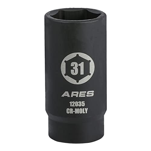 ARES 12035 31MM Axle Nut Socket, 6 Point Socket | Extra Deep 1/2-Inch Drive Impact Socket for Easy Removal of Axle Shaft Nuts - size: 31mm 6-Point