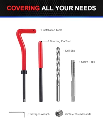 Kolvoii M8×1.25 Helicoil Thread Repair Kit, Metric M8 Helicoil kit with HSS Drill Bit, Tap & Stainless Steel Inserts for Motorcycle Engine, Chassis & Automotive Stripped Hole Repair - size: M8×1.25