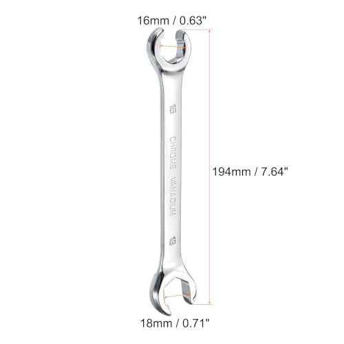 HARFINGTON Flare Nut Metric Wrench 16mm x 18mm CR-V Mirror Polished Chrome Plating Metric Wrench for DIY Hand-making Automotive Repairs and Household Maintenance - size: 16mm x 18mm