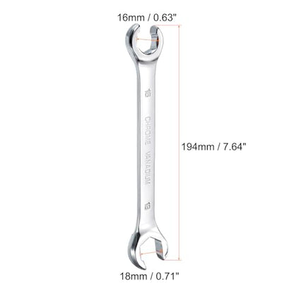 HARFINGTON Flare Nut Metric Wrench 16mm x 18mm CR-V Mirror Polished Chrome Plating Metric Wrench for DIY Hand-making Automotive Repairs and Household Maintenance - size: 16mm x 18mm