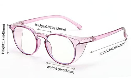2 Pairs Anti Fog Safety Goggles Protective Glasses Blue Light Blocking Eyeglasses for Men Women - color: Round Transparent+purple