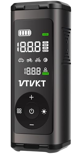 VTVKT Tire Inflator Portable Air Compressor, Powerful 12000mAh Aluminium Alloy Cordless Air Pump with LED Light and Power Bank, 150PSI Tire Inflator for SUV, Sedan, Motorcycle, Bike, Ball, Black - color: Black