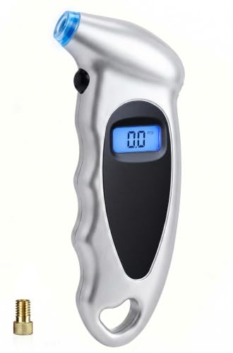 Digital Tire Pressure Gauge 150 PSI, Accurate in 0.1 Increments,1 Pack Tire Pressure Gauge with Backlight LCD, 4 Units (PSI/Bar/Kgf/cm²/KPA) Applicable to Car Truck Bicycle, Silver - color: Silver