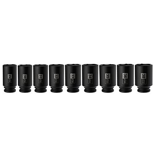 Mayouko 9PCS 1/2 Inch Drive Deep Impact Socket Set, 29-38MM, Spindle Axle Nut Sockets, Metric, Deep, 6-Point, CR-MO - size: 1.142" - 1.496" (9 Pieces)