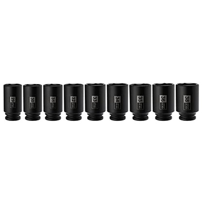 Mayouko 9PCS 1/2 Inch Drive Deep Impact Socket Set, 29-38MM, Spindle Axle Nut Sockets, Metric, Deep, 6-Point, CR-MO - size: 1.142" - 1.496" (9 Pieces)