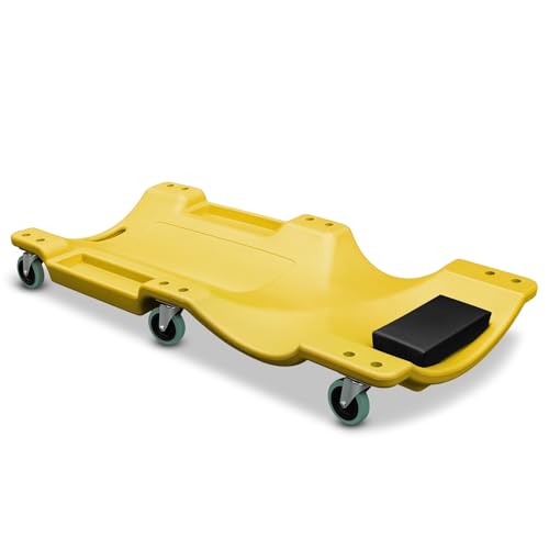 Auto Dynasty 40 Inches Mechanic Creeper, Automotive Garage Repair Low Profile Under Car Rolling Creeper with Padded Headrest, Plastic, Yellow - color: Yellow, size: 40" L