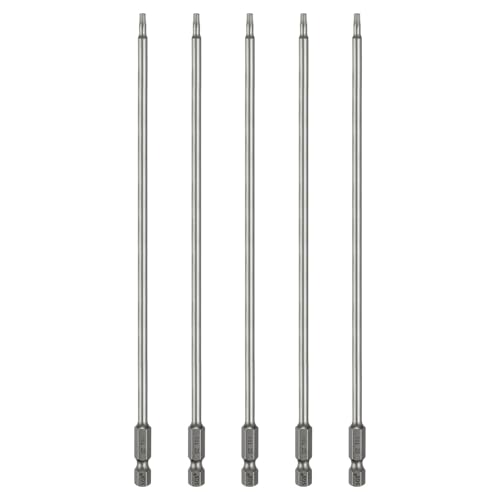 HARFINGTON 5pcs T10 Torx Head Screwdriver Bit 1/4" Hex Shank 8" (200mm) Long Magnetic No Hole Tip Tamper Proof 6 Point Star Screw Driver Drill Bits S2 Steel Industrial Power Screwdrivers - size: T10 x 8"(200mm)