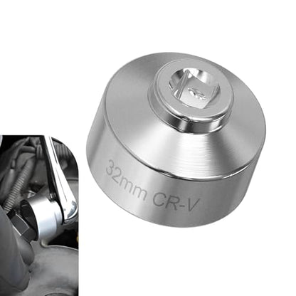 1 PC Car Oil Filter Wrench, 32mm 6-Point Low-profile Oil Filter Socket Tool, 3/8" Drive Steel Oil Pan Filter Removal Wrench, Compatible with Ecotec, TDI, VW, Audi, BMW (Silver)