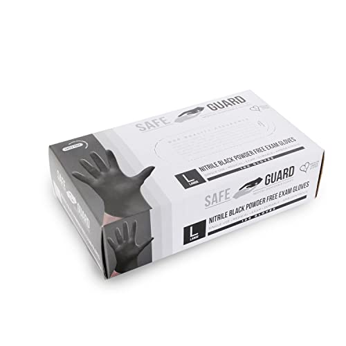 Safeguard, Nitrile Disposable Gloves, Powder & Latex Free, Box of 100 Gloves, Size Medium, Black - color: Black, size: Medium (100 Count)