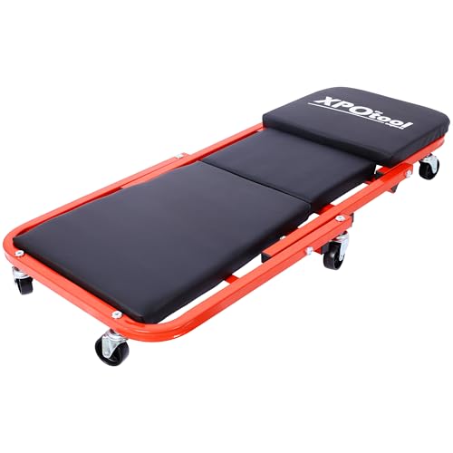 Gecheer 36-Inch Low-Profile Mechanic Creeper Seat with 6-Piece Wheels, 300-Pound Capacity, Vinyl Cushioned Seat for Garage or Workshop – Red