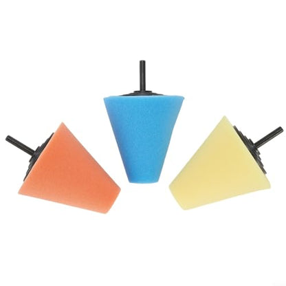 3Pcs Car Scratch Repair Kit Foam Polishing Pads for Drill Buffer Swirl Remover Cone Shape Wheel Detailing Set Yellow Blue Orange