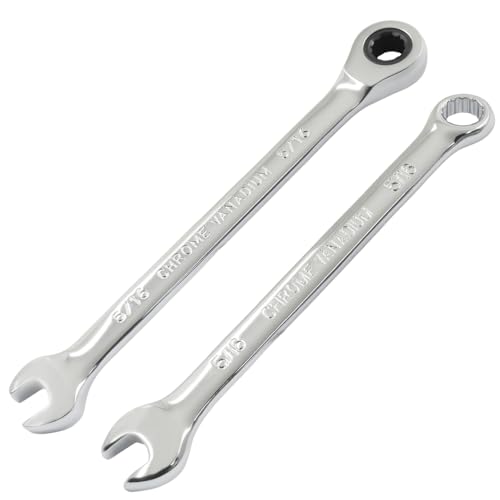 5/16 Inch Ratcheting Wrench 2 Pcs 72-Tooth 12-Point Chrome Plated | Forged 45# Carbon Steel Durable, 5-Degree Arc For Tight Spaces, 12-Point Protects Fasteners, Polished Chrome Anti-Rust - size: 5/16 Inch