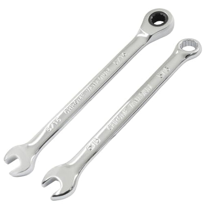 5/16 Inch Ratcheting Wrench 2 Pcs 72-Tooth 12-Point Chrome Plated | Forged 45# Carbon Steel Durable, 5-Degree Arc For Tight Spaces, 12-Point Protects Fasteners, Polished Chrome Anti-Rust - size: 5/16 Inch