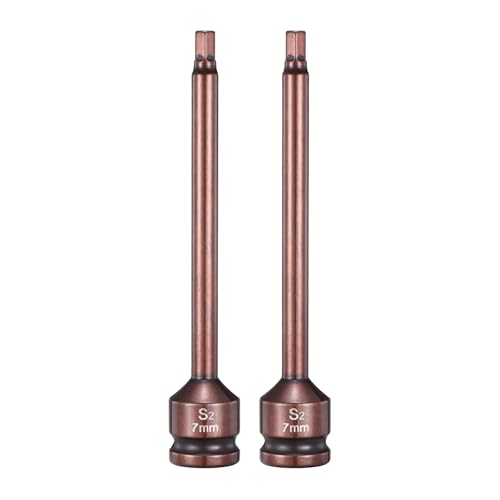 HARFINGTON 2pcs Impact Hex Bit Socket 1/2" Drive 7H (7mm) Hex Bits 6" Length S2 Steel Metric Impact Wrench Socket Adapter Tool for Automotive Repair Industrial Construction and Home DIY - size: H7 x 1/2" x 6"