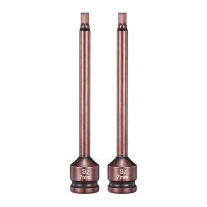 HARFINGTON 2pcs Impact Hex Bit Socket 1/2" Drive 7H (7mm) Hex Bits 6" Length S2 Steel Metric Impact Wrench Socket Adapter Tool for Automotive Repair Industrial Construction and Home DIY - size: H7 x 1/2" x 6"