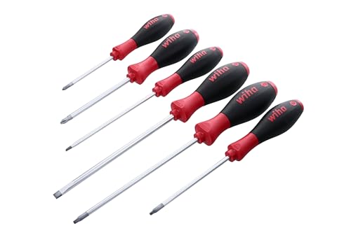 Wiha 30291 SoftFinish Grip ScrewDriver Set, Slotted 4.5-6.5mm, Phillips Number 1-2 and Square Number 1-2, 6-Piece Set - style: 6 Pieces