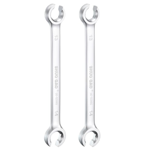 HARFINGTON 2pcs Flare Nut Wrench 13mm x 14mm High Carbon Steel Nickel Plating Wrench for DIY Hand-making Automotive Repairs and Household Maintenance - size: 13mm x 14mm