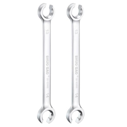 HARFINGTON 2pcs Flare Nut Wrench 13mm x 14mm High Carbon Steel Nickel Plating Wrench for DIY Hand-making Automotive Repairs and Household Maintenance - size: 13mm x 14mm