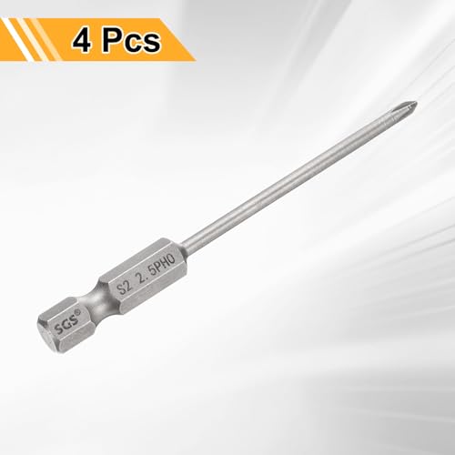 HARFINGTON 4pcs #0 Phillips Screwdriver Bit PH0 1/4" Hex Shank 3" (75mm) Long 0.1" Rod Magnetic Cross Head Drill Bits S2 Steel Industrial Screw Driver for Electric Power Tools, Gray - size: PH0 x 3" x 0.1"