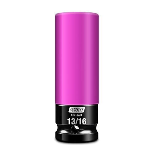 BOEN 1/2" Drive 13/16" Wheel Protector Impact Socket, Non-Marring Lug Nut Thin Wall Deep Socket Set, Chrome-Molybdenum Steel, 6 Point, Color-Coded Protective Socket - size: 13/16