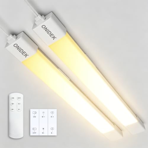 ONIDEK Under Cabinet Lights with Plug. 2700K-6500K Dimming and Color. with Wireless Control Panel and Remote Control.36W 3600LM for Garage, Kitchen, Bathroom, Closet, Office (45 inch-2PCS) - size: 45 inch-2PCS