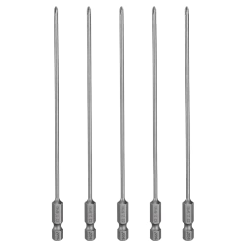 HARFINGTON 5pcs #0 Phillips Screwdriver Bit PH0 1/4" Hex Shank 6" (150mm) Long Magnetic S2 Steel Industrial Grade Screw Driver Bit Cross Head Electric Drill Bits 0.098" (2.5mm) Rod - size: PH0 x 150mm x 2.5mm