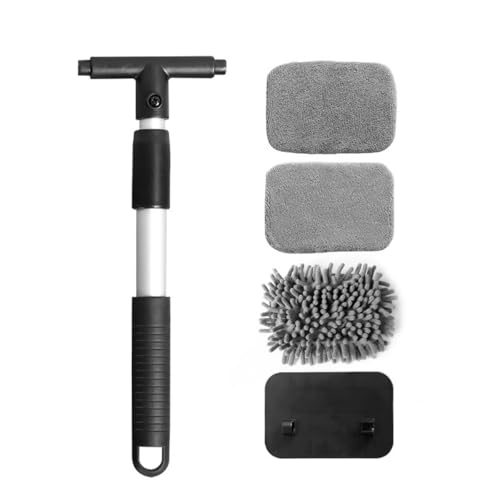 Car Windshield Cleaner Tool, Vehicle Window Cleaner with Extendable Handle & 3 Reusable and Washable Pads, Auto Glass Wash Brush Accessories, Universal for SUV RV Truck (Rectangular) - size: Rectangular