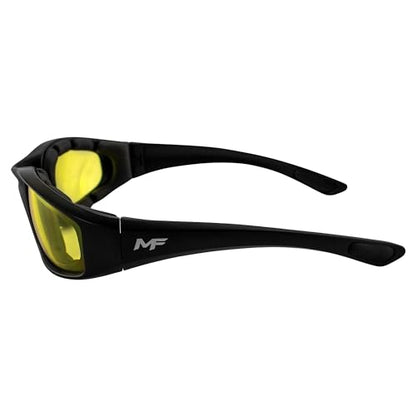MF MotoFrames Payback Padded Motorcycle Sunglasses Black Frames - color: Black Frame/Yellow Lens