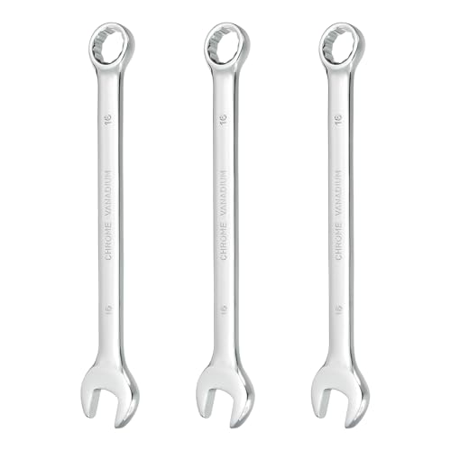 HARFINGTON 3Pcs Combination Wrench 16mm Metric 12-Point Box and Open End CR-V Steel Double Ended Spanner Tool for Automotive Pipe Furniture Machinery DIY Repair, Silver White - size: 16mm