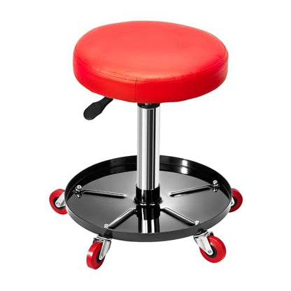 Mechanic Stool, Pneumatic Roller Seat Rolling Pneumatic Creeper | Garage Shop Seat Adjustable Height 15.7"-20.2" Padded Rolling Workshop Stool with Tool Tray for Garage Shop Auto Repair