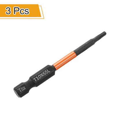 HARFINGTON 3pcs T10 Torx Head Screwdriver Bit 2.56" (65mm) Long 1/4" Hex Shank Magnetic No Hole Tamper Proof 6 Point Star Screw Driver Drill Bits Phosphate S2 Steel Industrial Power Tools - size: T10