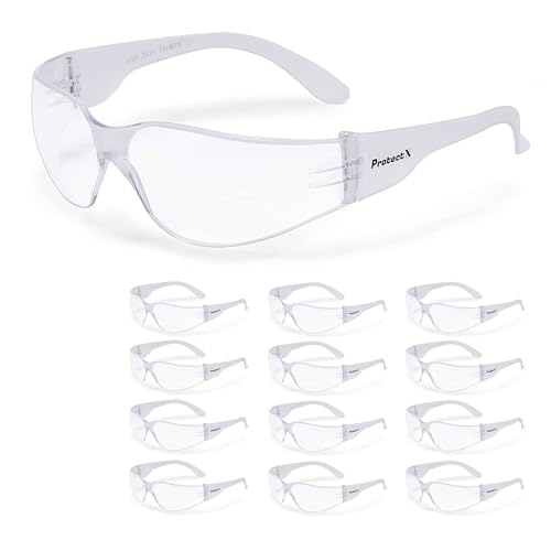 ProtectX Safety Glasses for Men & Women, Safety Sunglasses with Anti-Fog Scratch Resistant Lenses, Non-Slip Grips, ANSI Z87.1 - color: Skywalker Clear 12 Pk