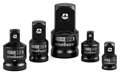 HORUSDY 5-Piece Impact Socket Adapter and Reducer Set, 1/4-Inch Hex Shank Socket to Drill Adapter 1/4", 3/8", and 1/2" Impact Driver Adapter for Power Drill & Impact Driver - style: 5-PCS Adapter Set