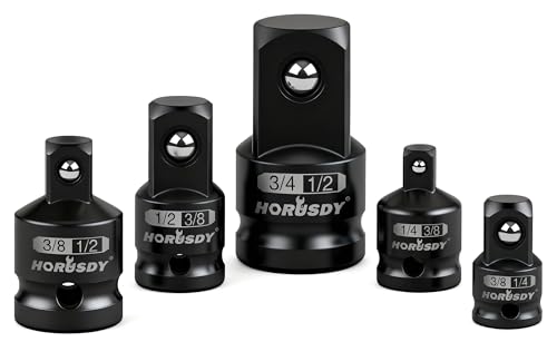 HORUSDY 5-Piece Impact Socket Adapter and Reducer Set, 1/4-Inch Hex Shank Socket to Drill Adapter 1/4", 3/8", and 1/2" Impact Driver Adapter for Power Drill & Impact Driver - style: 5-PCS Adapter Set