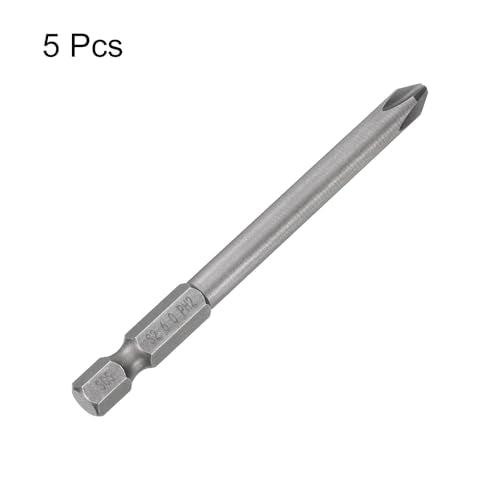 HARFINGTON 5pcs #2 Phillips Screwdriver Bit PH2 1/4" Hex Shank 3.15" (80mm) Long Magnetic S2 Steel Industrial Grade Screw Driver Bit Cross Head Electric Drill Bits 0.236" (6mm) Rod - size: PH2 x 80mm x 6mm