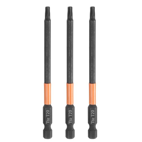 HARFINGTON 3pcs T20 Torx Head Screwdriver Bit 4" (100mm) Long 1/4" Hex Shank Magnetic No Hole Tamper Proof 6 Point Star Screw Driver Drill Bits Phosphate S2 Steel Industrial Power Tools - size: T20 x 100mm