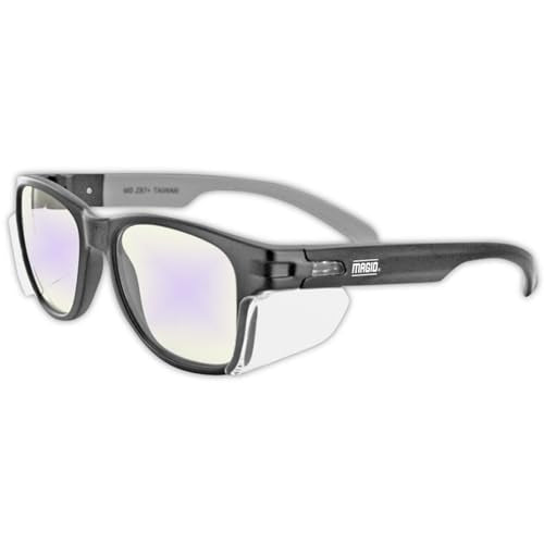 MAGID Y50 Safety Glasses for Construction | Black Frame — 1 Pair, Blue Blocking Lens | Side Shields, ANSI Z87.1+, Anti-Fog, Scratch-Resistant, 99.9% UV Protection, Polycarbonate Lens - color: Blue Blocking Lens | Black Frame, size: 1 Pair